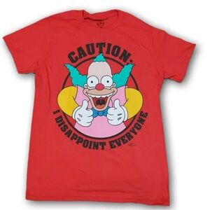 The Simpsons Krusty The Clown Men's Red Short Sleeve T-shirt Sz Large Top Shirt